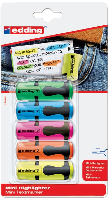 Een Markeerstift edding 7 mini 1-3mm assorti blister à 5 stuks koop je bij VHK Kantoorartikelen