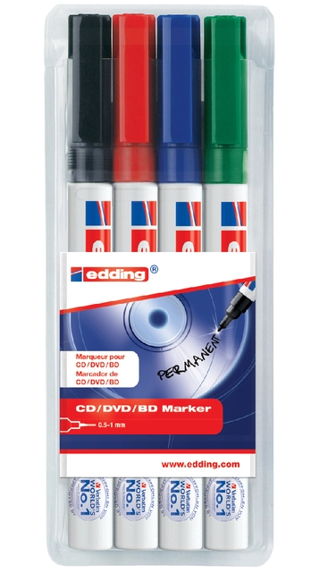 Een Cd marker edding 8400 rond 0.5-1.0mm assorti etui à 4 stuks koop je bij VHK Kantoorartikelen