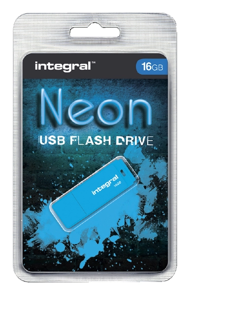 Een USB-stick 2.0 Integral 16GB neon blauw koop je bij VHK Kantoorartikelen