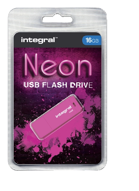 Een USB-stick 2.0 Integral 16Gb neon roze koop je bij VHK Kantoorartikelen