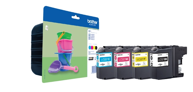 Een Inktcartridge Brother LC-221VALBP zwart + 3 kleuren koop je bij VHK Kantoorartikelen