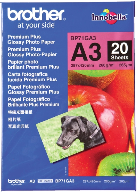 Een Fotopapier Brother BP-71 A3 260gr glossy 20 vel koop je bij Hoekmankantoorartikelen.nl