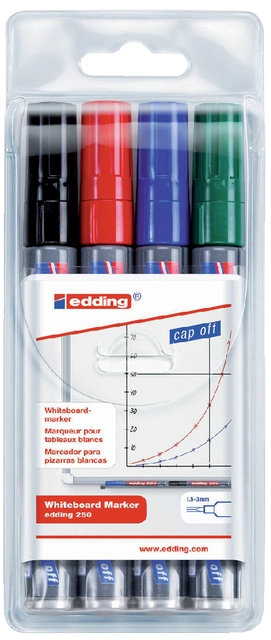 Een Viltstift edding 250 whiteboard rond 1.5-3mm assorti etui à 4 stuks koop je bij VHK Kantoorartikelen