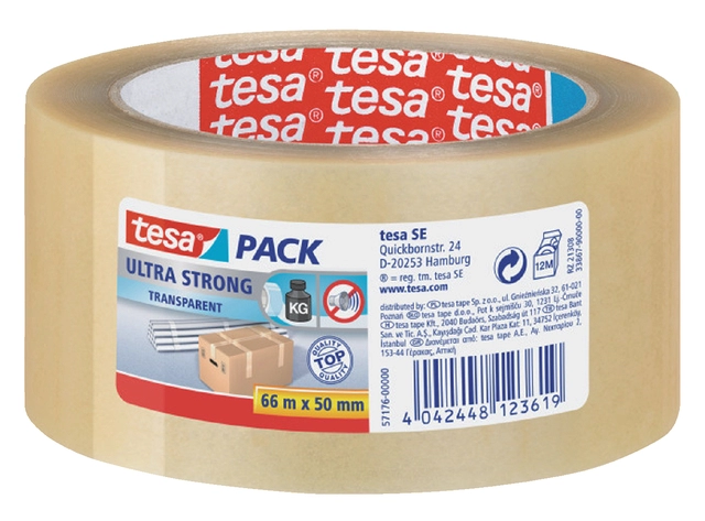 Een Verpakkingstape tesapack® Ultra Strong 66mx50mm transparant koop je bij VHK Kantoorartikelen