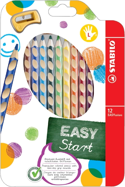 Een Kleurpotloden STABILO 331 Easycolors linkshandig inclusief puntenslijper assorti etui à 12 stuks koop je bij VHK Kantoorartikelen