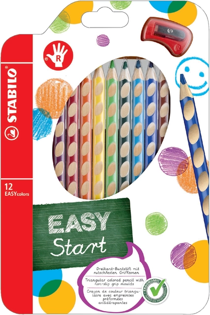 Een Kleurpotloden STABILO 331 Easycolors rechtshandig inclusief puntenslijper assorti etui à 12 stuks koop je bij VHK Kantoorartikelen