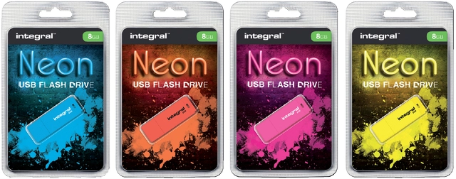 Een USB-stick 2.0 Integral 32GB neon oranje koop je bij VHK Kantoorartikelen