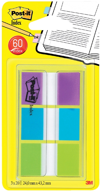 Een Indextabs Post-it 680 24mmx43.2mm helder assorti 60 tabs koop je bij Hoekmankantoorartikelen.nl