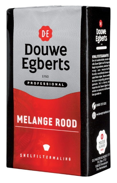 Een Koffie Douwe Egberts snelfiltermaling Melange Rood 250gr koop je bij VHK Kantoorartikelen