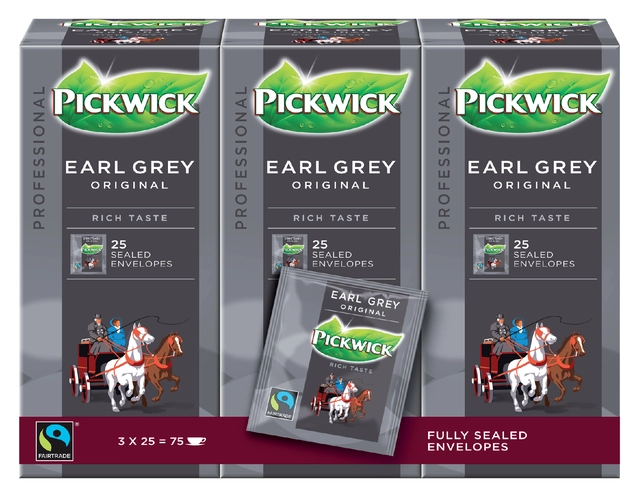 Een Thee Pickwick Fair Trade earl grey 25x2gr koop je bij VHK Kantoorartikelen