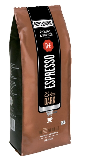 Een Koffie Douwe Egberts espresso bonen extra dark roast 1kg koop je bij VHK Kantoorartikelen