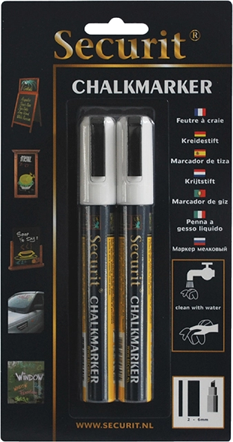 Een Krijtstift Securit SMA-510 schuin wit 2-6mm blister à 2 stuks koop je bij Hoekmankantoorartikelen.nl