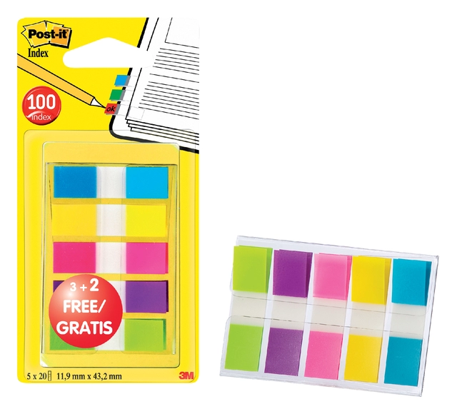 Een Indextabs Post-it 6835 11.9x43.1mm 3+2 gratis assorti 100 tabs koop je bij Hoekmankantoorartikelen.nl