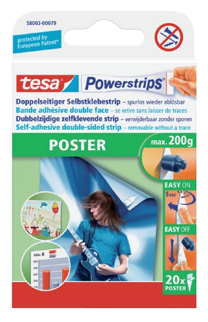 Een Kleefstrips tesa Powerstrips® poster dubbelzijdig 20 stuks blister 20 stuks koop je bij Hoekmankantoorartikelen.nl