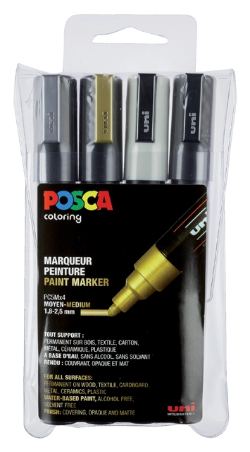 Een Verfstift Posca PC5M medium assorti set à 4 stuks koop je bij Hoekmankantoorartikelen.nl