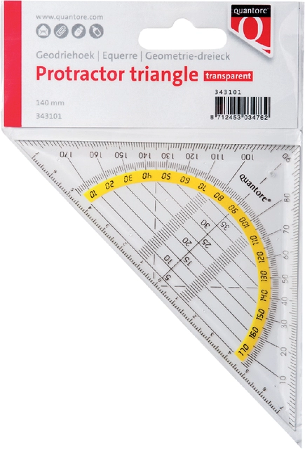 Een Geodriehoek Quantore 140mm transparant koop je bij VHK Kantoorartikelen