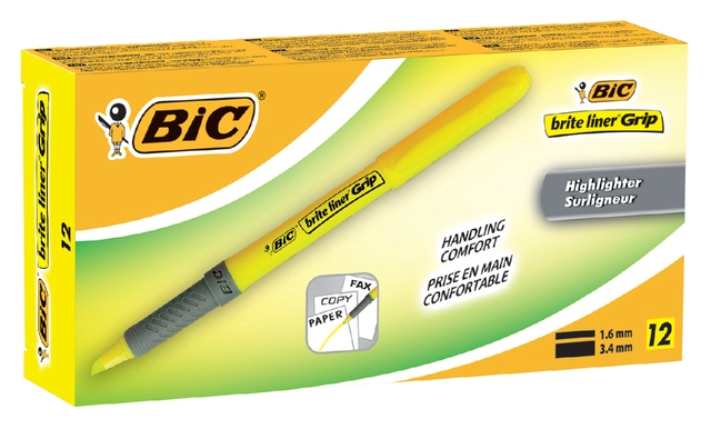 Een Markeerstift Bic brite liner grip geel koop je bij VHK Kantoorartikelen