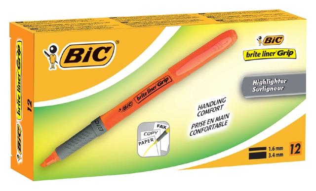 Een Markeerstift Bic brite liner grip oranje koop je bij VHK Kantoorartikelen