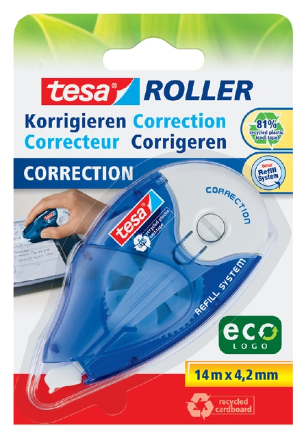 Een Correctieroller tesa® ecoLogo® 4,2mmx14m navulbaar op blister koop je bij VHK Kantoorartikelen