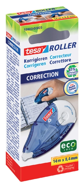 Een Correctieroller tesa® ecoLogo® 8,4mmx14m navulbaar hangdoosje koop je bij VHK Kantoorartikelen