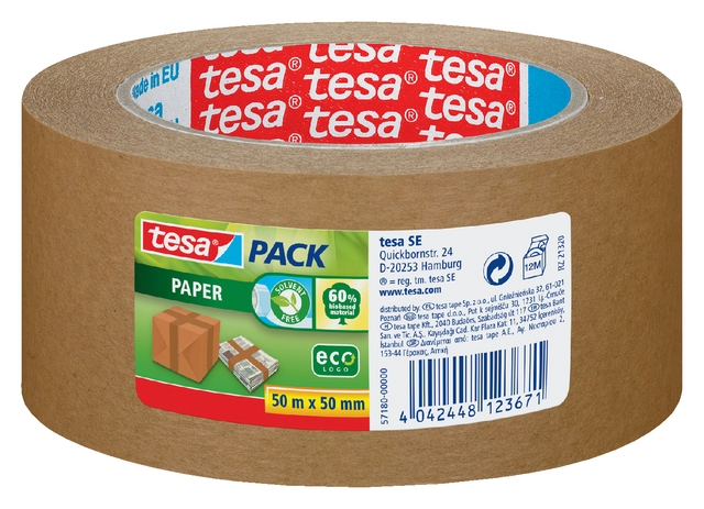 Een Verpakkingstape tesapack® papier ecoLogo® 50mx50mm bruin koop je bij VHK Kantoorartikelen