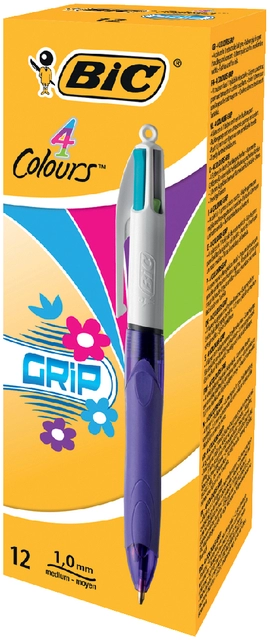 Een Balpen Bic 4kleuren grip fashion medium paars koop je bij VHK Kantoorartikelen