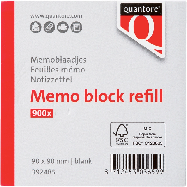 Een Memoblaadjes Quantore losbladig 90x90x90mm 900 vel 900 vel koop je bij Hoekmankantoorartikelen.nl