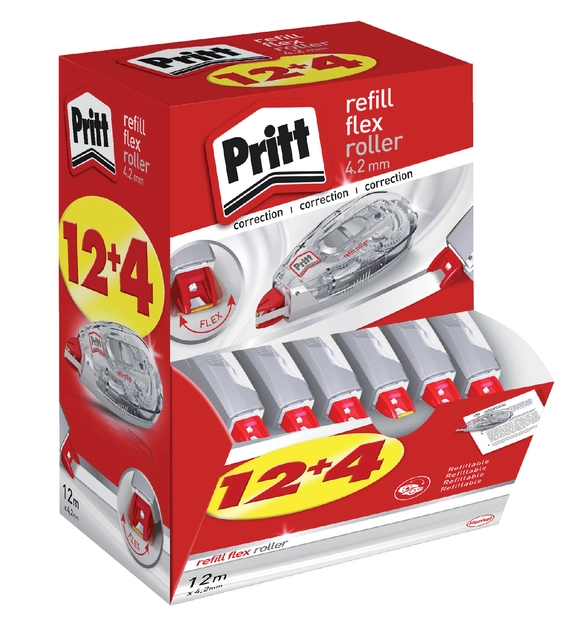 Een Correctieroller Pritt navulbaar 4.2mmx12m Flex promopack à 12+4 gratis koop je bij Hoekmankantoorartikelen.nl