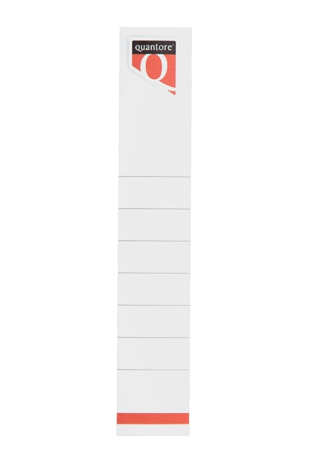 Een Rugetiket Quantore smal 34x190mm zelfklevend wit 10 stuks koop je bij Hoekmankantoorartikelen.nl