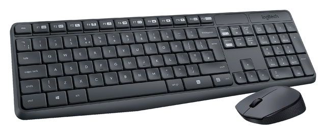 Een Toetsenbord Logitech MK235 Qwerty +muis zwart koop je bij VHK Kantoorartikelen