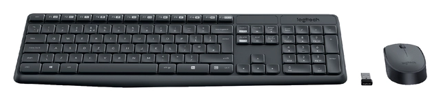 Een Toetsenbord Logitech MK235 Qwerty +muis zwart koop je bij VHK Kantoorartikelen