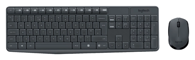 Een Toetsenbord Logitech MK235 Qwerty +muis zwart koop je bij VHK Kantoorartikelen