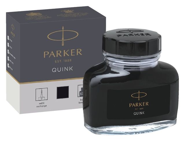 Een Vulpeninkt Parker Quink permanent 57ml zwart koop je bij VHK Kantoorartikelen