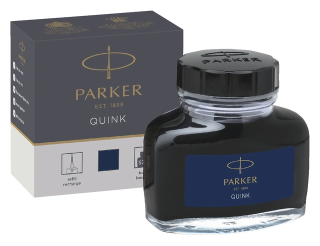 Een Vulpeninkt Parker Quink permanent 57ml blauw/zwart koop je bij VHK Kantoorartikelen