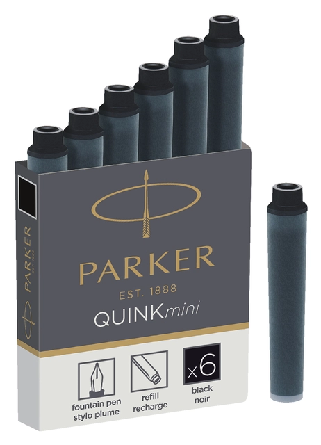 Een Inktpatroon Parker Quink mini tbv Parker esprit zwart pak à 6 stuks koop je bij VHK Kantoorartikelen