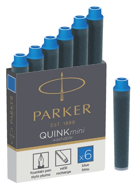 Een Inktpatroon Parker Quink mini tbv Parker esprit koningsblauw pak à 6 stuks koop je bij Hoekmankantoorartikelen.nl