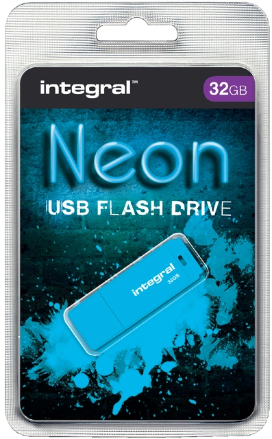 Een USB-stick 2.0 Integral 32GB neon blauw koop je bij VHK Kantoorartikelen