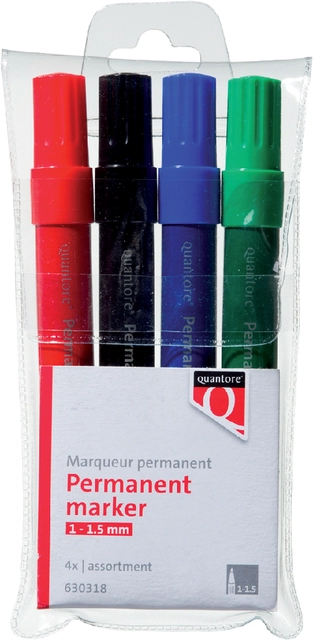 Een Permanent marker Quantore rond 1-1.5mm assorti 4 stuks koop je bij Hoekmankantoorartikelen.nl