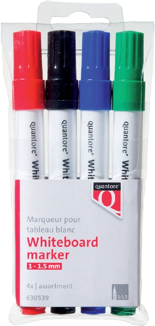 Een Whiteboardstift Quantore rond 1-1.5mm 4 stuks assorti koop je bij Hoekmankantoorartikelen.nl