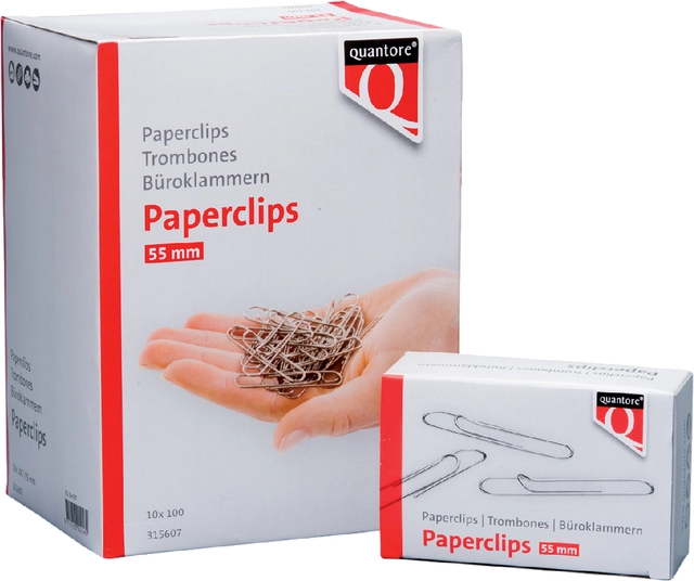 Een Paperclip Quantore R50 55mm lang 100 stuks koop je bij Hoekmankantoorartikelen.nl