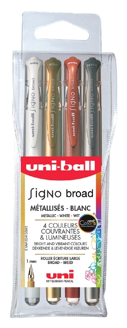 Een Rollerpen Uni-ball Signo breed metallic assorti etui à 4 stuks koop je bij Hoekmankantoorartikelen.nl