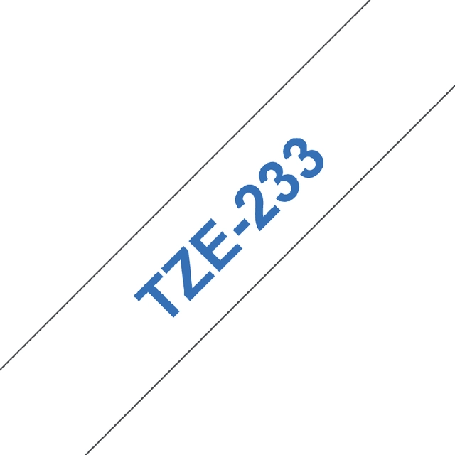 Een Labeltape Brother P-touch TZe-233 standaard 12mm blauw op wit koop je bij Hoekmankantoorartikelen.nl