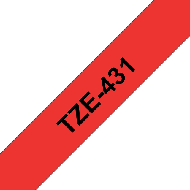 Een Labeltape Brother P-touch TZe-431 standaard 12mm zwart op rood koop je bij Hoekmankantoorartikelen.nl