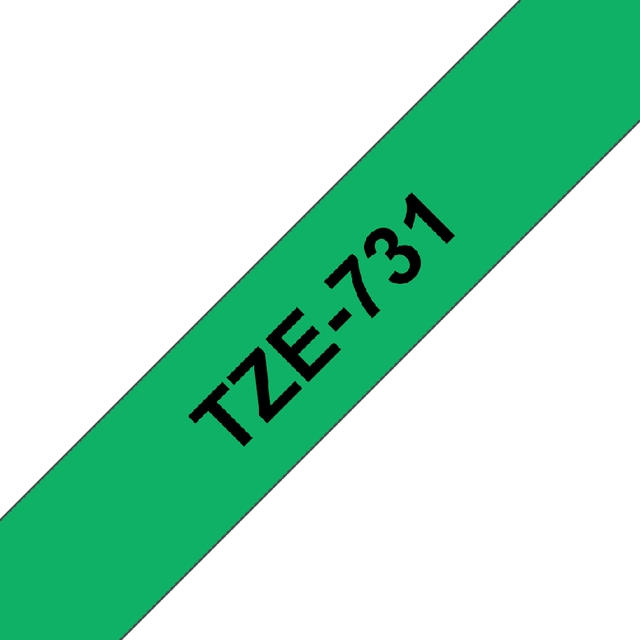 Een Labeltape Brother P-touch TZe-731 standaard 12mm zwart op groen koop je bij Hoekmankantoorartikelen.nl