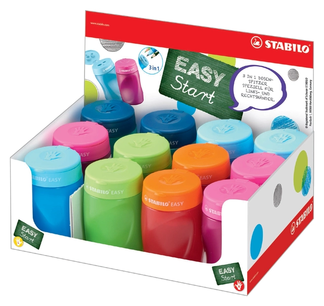 Een Puntenslijper STABILO Easy 4500 3 in 1 assorti in rechts- en linkshandig en in kleur koop je bij VHK Kantoorartikelen