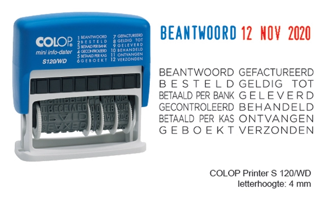 Een Woord-datumstempel Colop S120 mini-info dater 4mm koop je bij VHK Kantoorartikelen