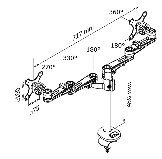 Een Monitorarm Neomounts D935DG 2x10-27" doorvoer zilvergrijs koop je bij VHK Kantoorartikelen