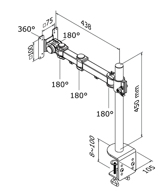 Een Monitorarm Neomounts D960 10-30" met klem zwart koop je bij VHK Kantoorartikelen