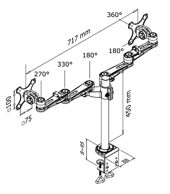 Een Monitorarm Neomounts D935D 2x10-27" met klem zilvergrijs koop je bij VHK Kantoorartikelen