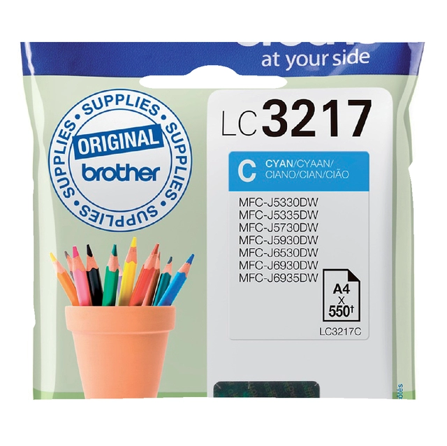 Een Inktcartridge Brother LC-3217C blauw koop je bij VHK Kantoorartikelen